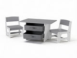 Keezi Kids Table and 2s Set Wooden Activity Table wit 2 Storage Drawers, Toddler Table and KTC-G-MS-GY
