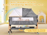 3 in 1 Grey Baby Bassinet Bedside Crib with Mattress, Adjustable Height and Storage Basket V178-59265