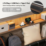 Artiss Double Bed Frame LED Storage Headboard with Charging Station Black BFRAME-H-JINA-D-BK-ABC