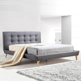 Double Linen Fabric Deluxe Bed Frame Grey V63-819153