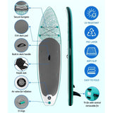 Weisshorn Stand Up Paddle Board 10.6ft Inflatable SUP Surfboard Paddleboard Kayak Surf Green SUP-D-106FT-80-15-GN