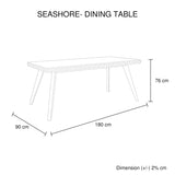 Dining Table 180cm Medium Size Solid Acacia Wooden Frame in Silver Brush Colour V43-DT-SSH