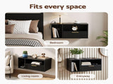 Artiss Floating Bedside Table with Charging Station Black Nightstand 1 Drawer FUR-S-BS-FLO-BK