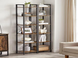 Small 6-Tier Industrial Bookshelf, Rustic Brown, Black V178-62384