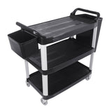 SOGA 3 Tier Food Trolley Food Waste Cart With Two Bins Storage Kitchen Black Large FOODCARTRUBBISHWITHWASTEBINSL