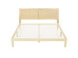 Artiss Bed Frame Double Size with Rattan Headboard Wooden Bed Base BRUNO WBED-BRUNO-RIBO-D-WD