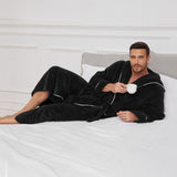 Men's Plush Fleece Hooded Bathrobe Black XL Size Shawl Collar Dressing Gown - Thick Warm Soft Winter V888-ELOSUNG54509