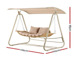 Gardeon Outdoor Swing Chair 2-Seater Rattan Seat with Canopy Beige GSC-BST-RAN-WHBE-AB