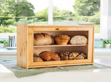 CARLA HOME Double Layer Bamboo Bread Box for Kitchen Counter with Large Capacity and Transparent LSB-36092