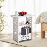 White PVC Side Table Bookcase, Corner BookShelf Storage, Minimalist Wooden Side Table for Bedroom V1369-AZ3-W-10500