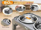 Gray Black dog feeder, elevated dog feeder, double bowl dog feeder, stainless steel dog bowls, V1106-136-GRA-11826
