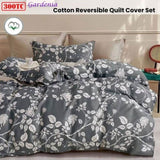 300TC Gardenia Charcoal Reversible Cotton Quilt Cover Set Queen V442-ATX-QUILTCS-300TCGARDENIA-CHARCOAL-QS