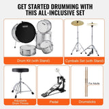 VEVOR Adult Drum Set, 5-Piece, 558.8 mm Complete Full Size Drum Kit with Bass Toms Snare Floor Drum V952-WJTJZG5JT22YET4DWV0