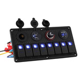 Giantz 8 Gang 12V Switch Panel For Car Boat Marine USB ON-OFF LED Rocker Toggle SWITCH-A-8-LED-BK