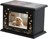 Pet Memorial Wooden Urn Box with Photo Frame, Life Tree Butterfly Ashes Keepsake Box Forever Love V1107-136-32588-BLK