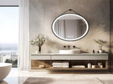 Round 700mm LED Bathroom Mirror with Leather Strap - Anti-Fog Dimmable Backlit Vanity Mirror - Wall V767-XMR-Y18-967-AU