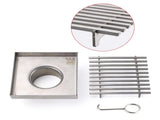 Bathroom SUS 100mm Square Strip Fence Sword Shower Grate Floor Drain 50mm Outlet V1233-SQWL0200D50BS