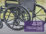 EQUIPMED 24 Inch Folding Wheelchair with Park Brakes, 136kg Capacity, 51cm Wide Seat, Black V219-EQWRHC07A
