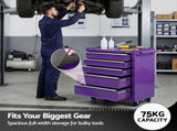 Giantz 5 Drawer Tool Chest Trolley Cabinet Toolbox Heavy Duty Garage Storage Organiser Purple TB-5DR-ROLL-PUR