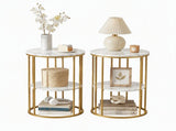 Artiss Side Table Set of 2 Marble Effect Round Coffee Table 2 Tier End Bedside Table Nightstand FUR-S-COF08-MB-GDX2