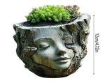 Goddess Face Flower Pot - Resin Succulent with Drainage Hole - Decorative Head V1366-AZ2-W-16442