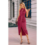 Women's Satin Evening Dress Sleeveless Backless Formal Wedding Guest Gown Wine red XL V1370-AZ4-11777