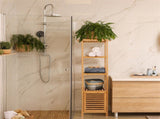 Large Bathroom Floor Cabinet Bamboo Storage Cupboard Living Room w/ Hook & Shelf V767-JJ-XZ1142