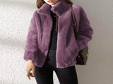 Women's Faux Fur Jacket Trendy & Warm Coat - Khaki - Size S V1106-M-APP-SX-652-KHAK-SAUSEU46