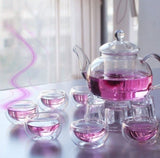 5 SetS of Gongfu Chinese Ceremony Tea Set - 6 Glass cups with Infuser and Tealight Candle Pot Warmer V382-TEASETGONGFUX5