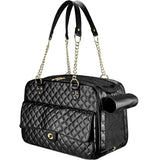 Luxury Outing Black Quilted Chain Pet Carrier, Perfect for Cats & Dogs under 8 lbs! V1385-CWPXB-WU-927-011