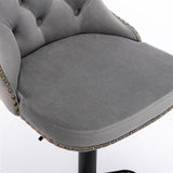4x Height Adjustable Swivel Bar Stool Velvet Nailhead Barstool with Footrest V226-SW1812GY-2