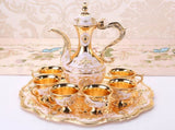 Elegant Gold Metal Serving Set - Decanter, 6 Cups, Tray V888-ELOSUNG26379