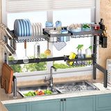 CARLA HOME Adjustable Over the Sink Dish Drying Rack with Utensil Holder, Hooks & Cutting Board Rack LSB-36206