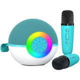 Portable Karaoke Microphone Machine Mini Bluetooth Speaker with 2 Wireless Mics Green V1263-JX-6981-4