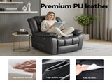 Artiss Manual Massage Recliner Chair for Living Room, Leather Sofa Lounge Reclining Chair with 2 USB RECLINER-A13-UB-PU-BK-AB