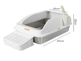 Pawz Stainless Steel Cat Litter Box Big Cats Kitten High Sided Easy Clean White PT1393-WH-AU