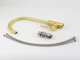 Brushed Gold Round Kitchen Mixer Sink Tap 360&deg Swivel Laundry Basin Faucet Spout V1233-KRD501G