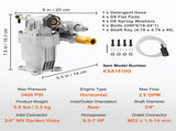 Pressure Washer Pump, 19 mm Shaft Horizontal, 3400 PSI, 2.5GPM, Replacement Power Washer Pumps Kit, V952-HZXPBHZ34INCHU81SV0