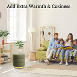 Round Stacked Ottoman Stool Teddy Fleece Fabric Foot Rest 38cm GREEN V274-FT-STP067-DGN