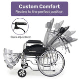 Equipmed Folding Manual Reclining Wheelchair Self Propelled, 24" Rear Wheels, Chrome Steel Frame, V219-HELWLCEQ1RKA