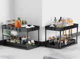 CARLA HOME 2 Pack Under Sink Organizer with Pull-Out Basket and Hooks for Bathroom & Kitchen LSB-36318