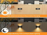 Solar Fence Lights, Solar Wall Lights Waterproof Outdoor Up and Down Lighting for Outside, Garden, V1107-118-90836-WHT-8PACK