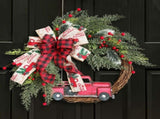 Christmas Wreath for Front Door/Red Truck Christmas Wreath Garland/Wreath Fall Farmhouse/Wreath for V1366-AZ2-W-07881