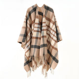 Women's Plaid Blanket Scarf Shawl Wrap Warm Cozy Winter Poncho Cape with Tassels Stylish Oversized V1369-AZ3-W-10919