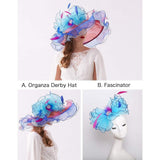 Women Organza Church Hat Wide Brim Sun Hats for Wedding Tea Party Fascinator Hat, Dual-use V1370-AZ4-11284