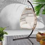Gardeon Outdoor Egg Swing Chair Hanging Chair Wicker Rope Pod Stand Cushion Latte HM-EGG-ROPE-S-LACR