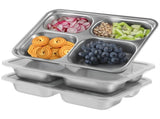 3PCS Stainless Steel Snack Containers with Transparent Lids, 4-Compartment Bento Box, 9.4" x 6.7" x V1369-AZ3-W-08731