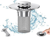 Bathroom Sink Drain Stopper - Pop Up Drain Plug with 4 Replacement Filters Basket, Removable V1189-LWWAL-20260325-00100