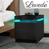Levede Bedside Tables Side Table 2 Drawers Black FU6001-BK