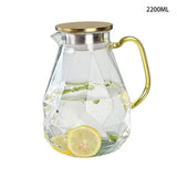 2.2 Liter Diamond Glass Pitcher, Water Carafe With Golden Lid Spout Handle, Hot Cold Resistant Jug V1369-AZ3-W-15188